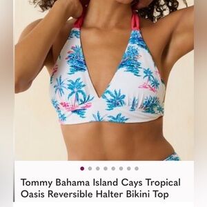 NWT Tommy Bahama Island Cays Tropical Oasis Reversible Halter Bikini Top xxs